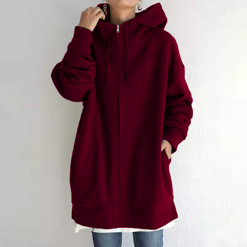 Damen Fuzzy Hoodie – Langer Sport-Pullover mit Reißverschluss