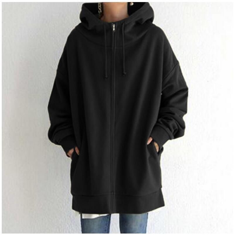 Damen Fuzzy Hoodie – Langer Sport-Pullover mit Reißverschluss
