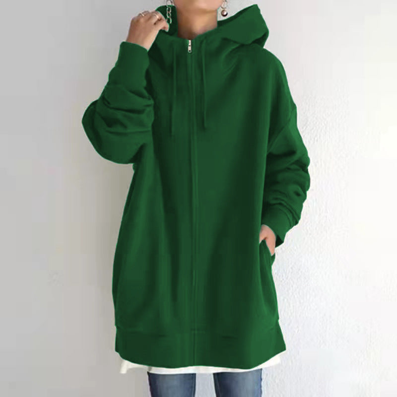 Damen Fuzzy Hoodie – Langer Sport-Pullover mit Reißverschluss