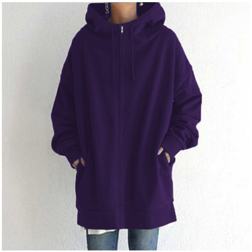 Damen Fuzzy Hoodie – Langer Sport-Pullover mit Reißverschluss