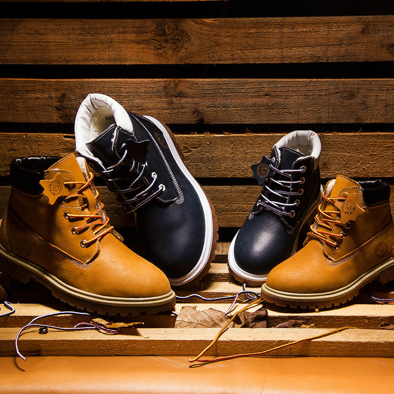 Kinder Martin Stiefel Gelb - Wasserdichte Outdoor Wanderschuhe aus Leder