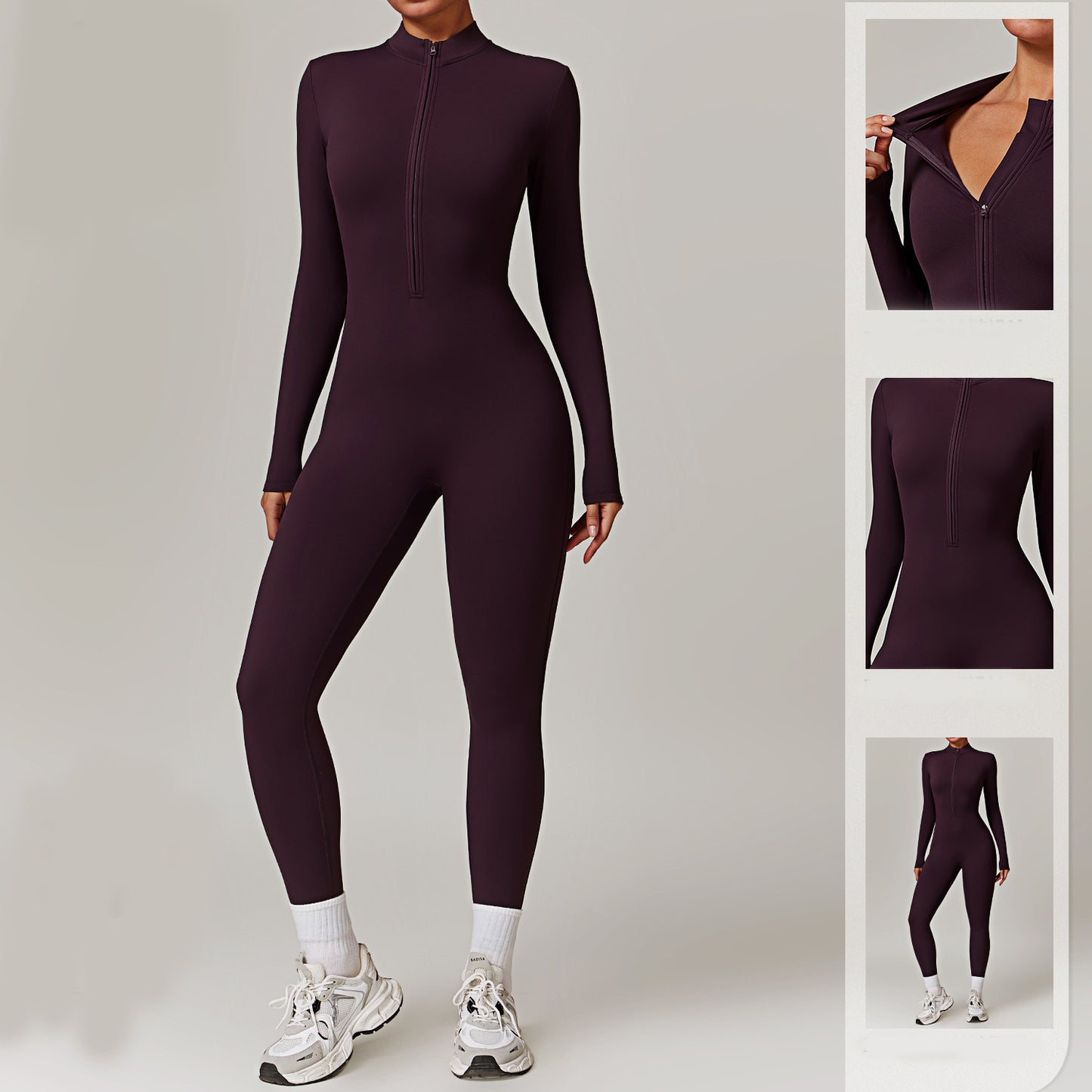 Warm Reißverschluss Lang arm Jumpsuit Yoga Fitness Sport Hosen Atmungsaktiv Body Suite Damenbekleidung