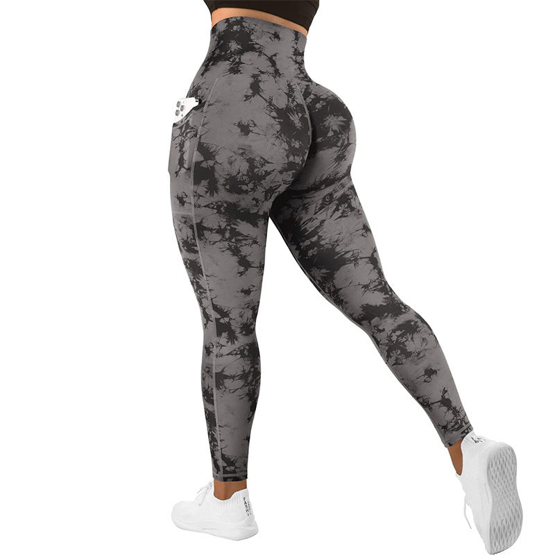 Frauen Yoga Sport Patchwork Tasche Tie-Dye Leggings