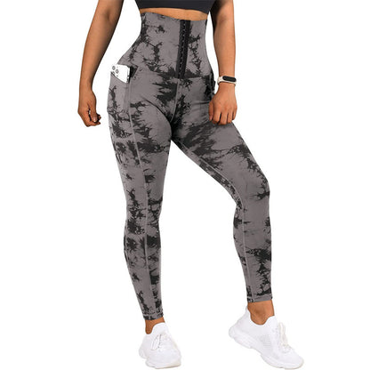 Frauen Yoga Sport Patchwork Tasche Tie-Dye Leggings