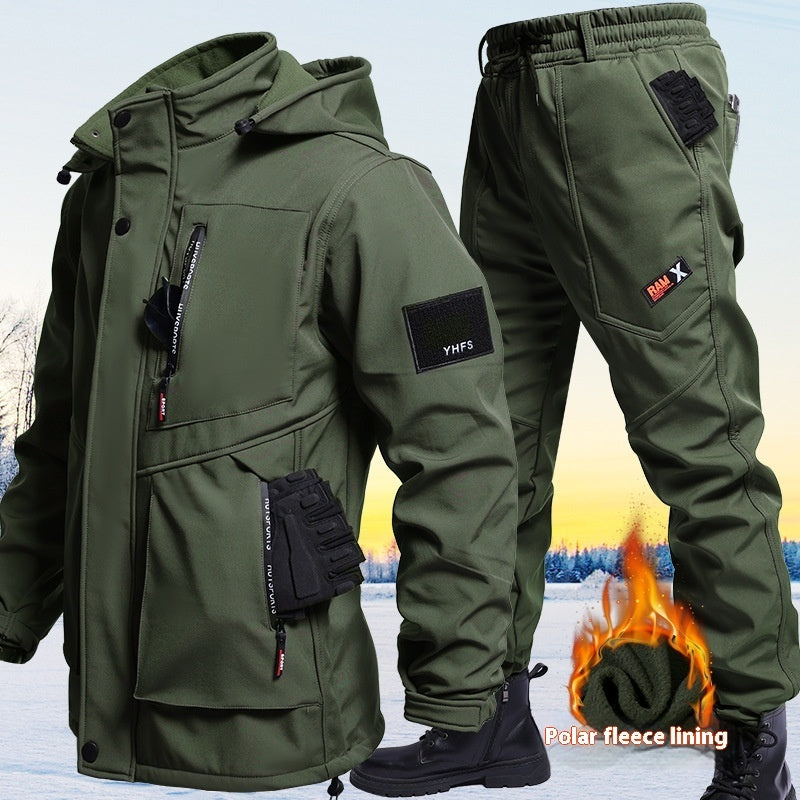 Herbst- und Winter-Fleece-gefütterte wasserdichte Jacke Anzug