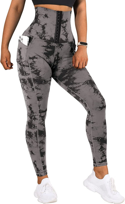 Frauen Yoga Sport Patchwork Tasche Tie-Dye Leggings