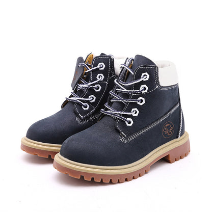 Kinder Martin Stiefel Gelb - Wasserdichte Outdoor Wanderschuhe aus Leder