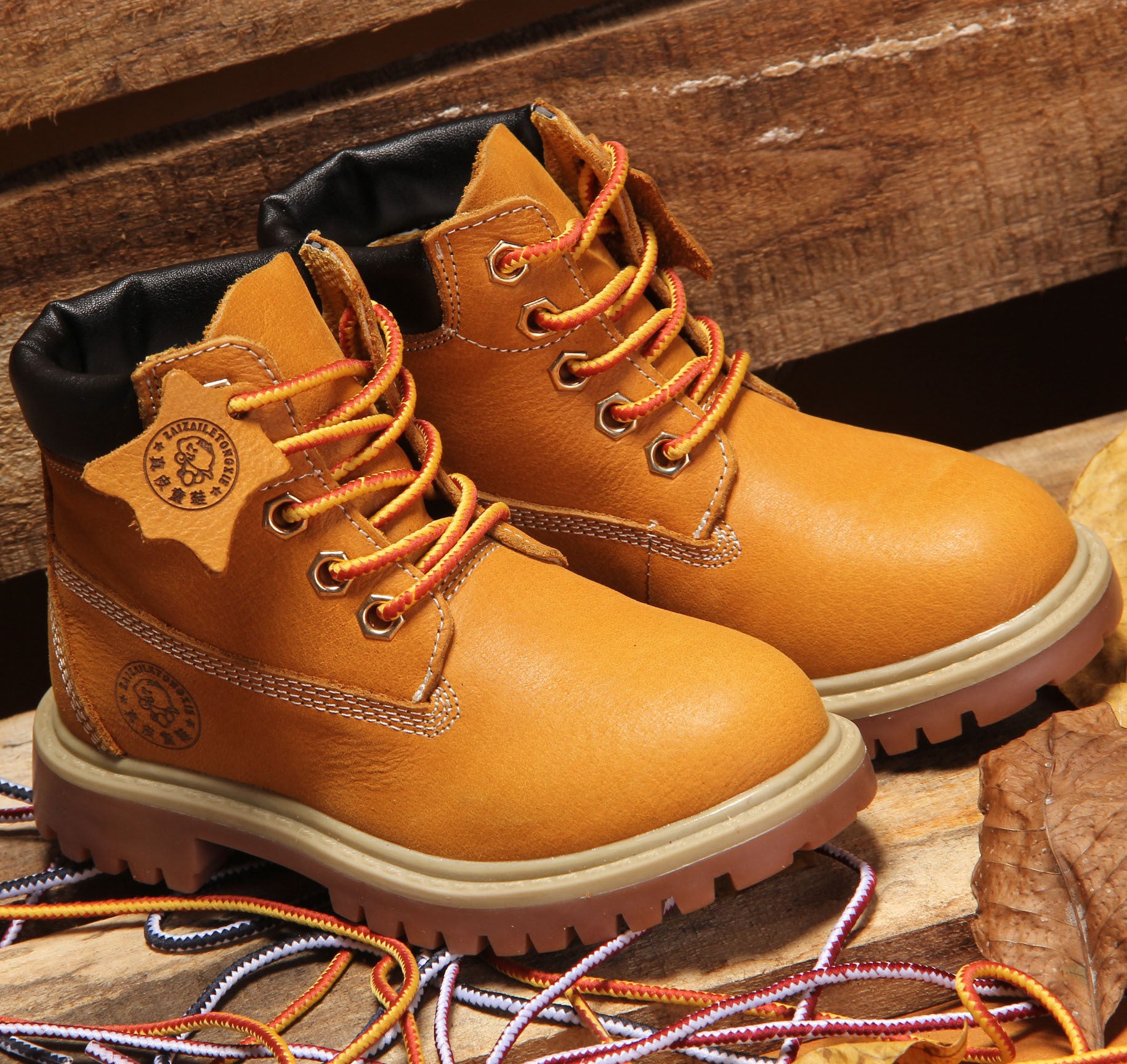 Kinder Martin Stiefel Gelb - Wasserdichte Outdoor Wanderschuhe aus Leder