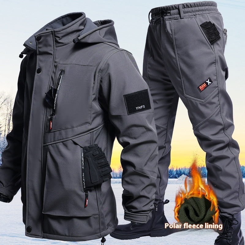 Herbst- und Winter-Fleece-gefütterte wasserdichte Jacke Anzug