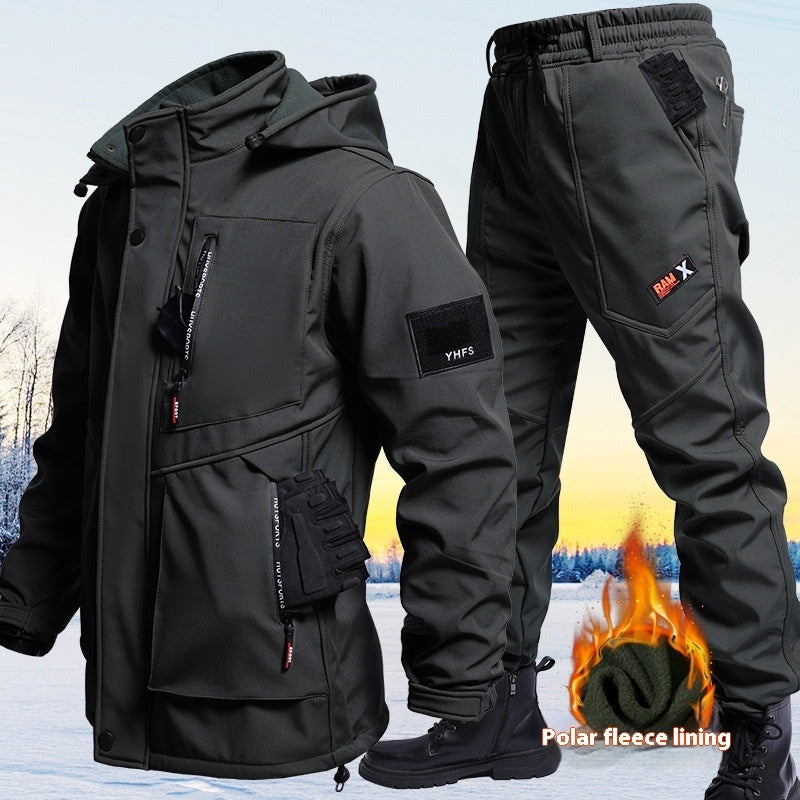 Herbst- und Winter-Fleece-gefütterte wasserdichte Jacke Anzug